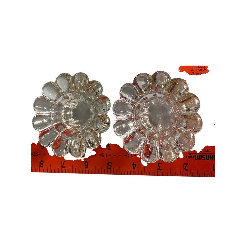 Vintage Clear Pressed Glass Daisy Flower Votive Candle Holders Set of 2